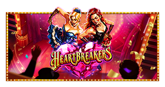 Official Heartbreakers Slot key art by Pragmatic Play — two burlesque-cabaret showgirls and the gold Heartbreakers logo